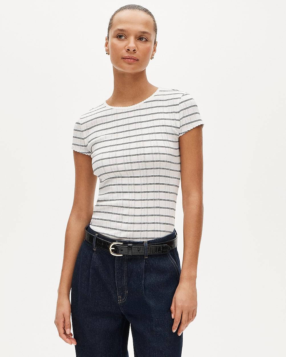 Pointelle short-sleeve T-shirt in stripe by J.CREW