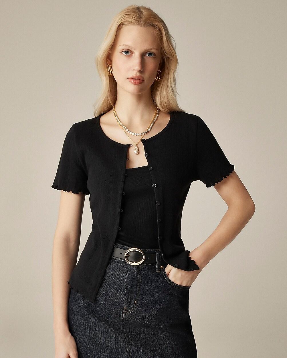 Pointelle short-sleeve knit cardigan by J.CREW