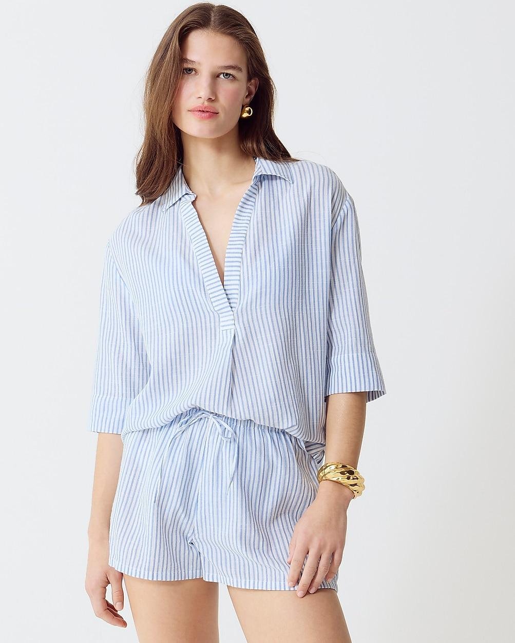 Popover shirt in striped airy gauze by J.CREW