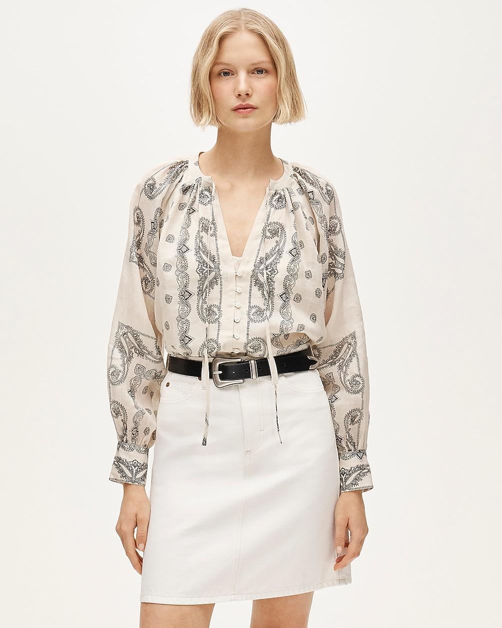 Popover top in bandana-print ramie by J.CREW