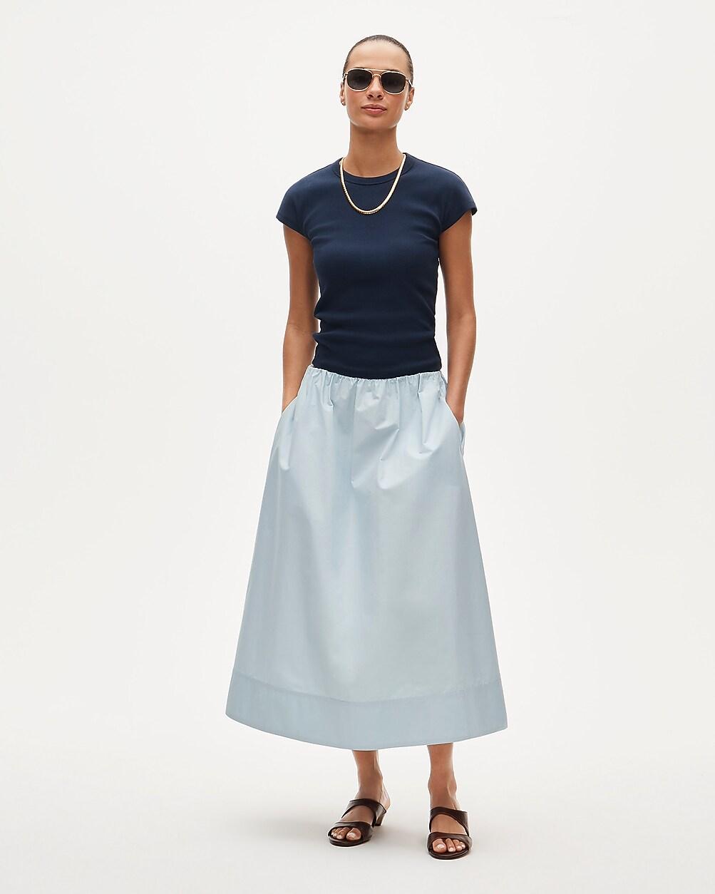 Pull-on midi skirt in cotton poplin by J.CREW