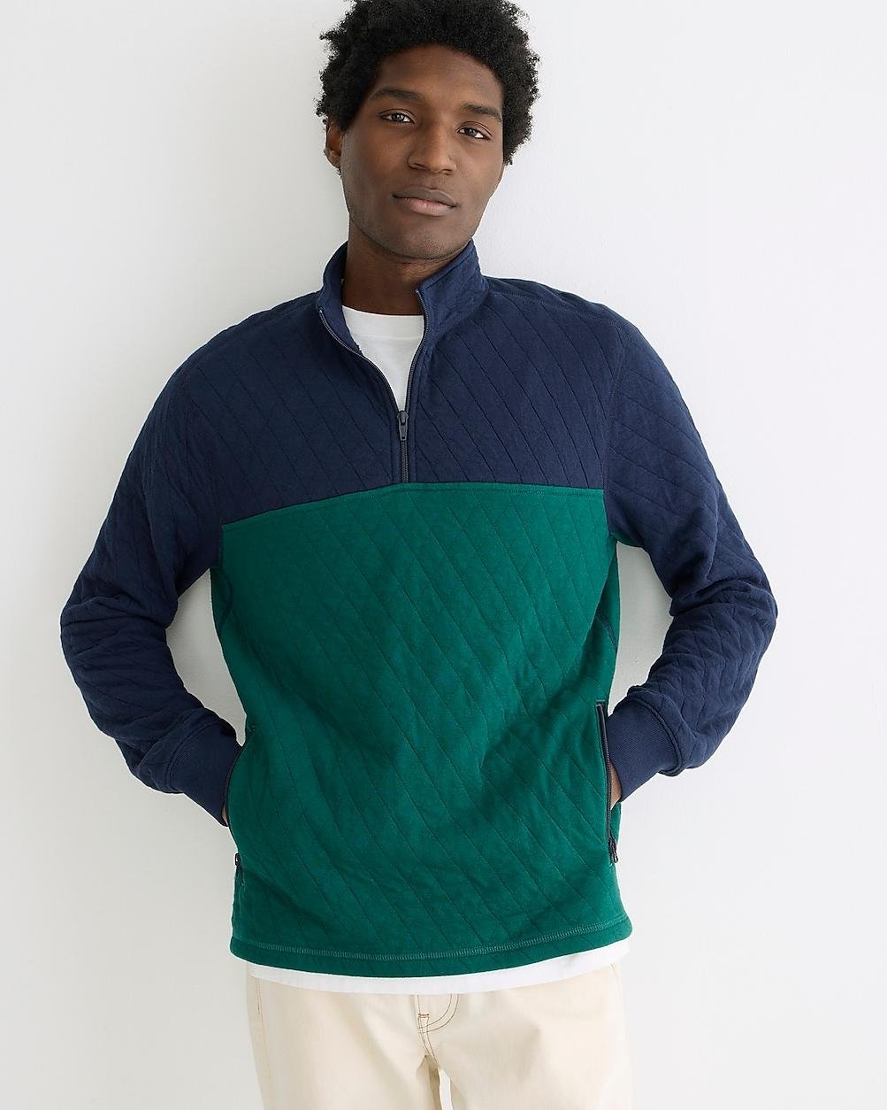 Quilted half-zip pullover in colorblock by J.CREW