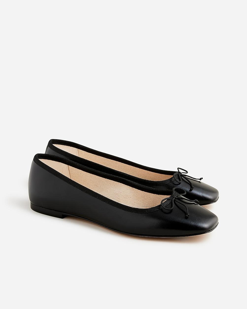 Quinn square-toe ballet flats in leather by J.CREW