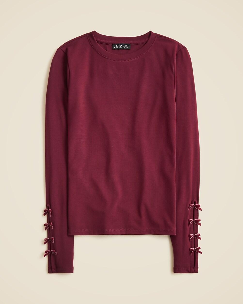 Refined rib long-sleeve T-shirt with bow cuffs by J.CREW