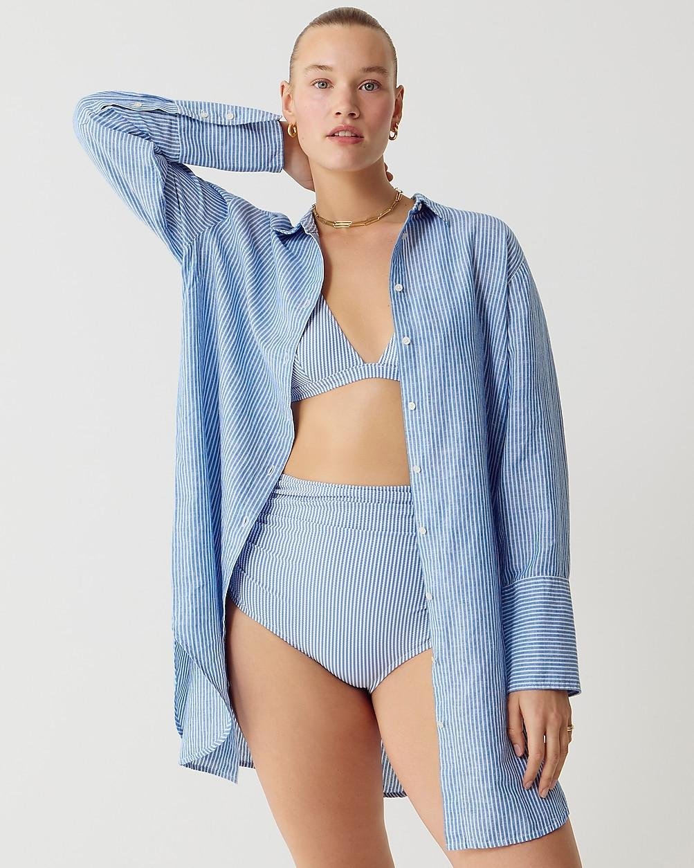 Relaxed-fit beach shirt in striped linen-cotton blend by J.CREW