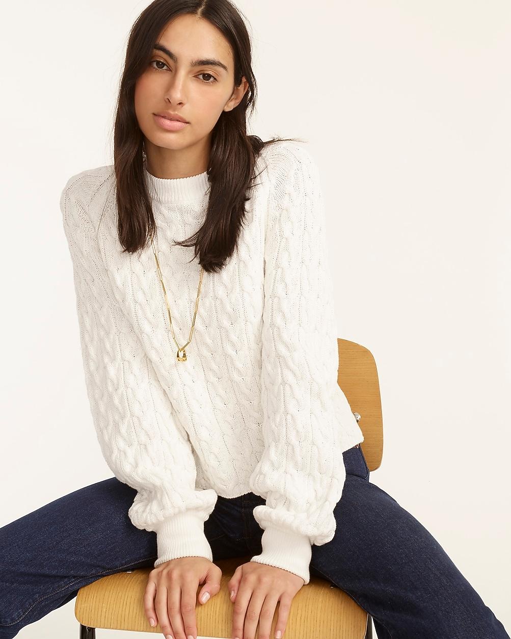Relaxed-fit cable-knit crewneck sweater by J.CREW