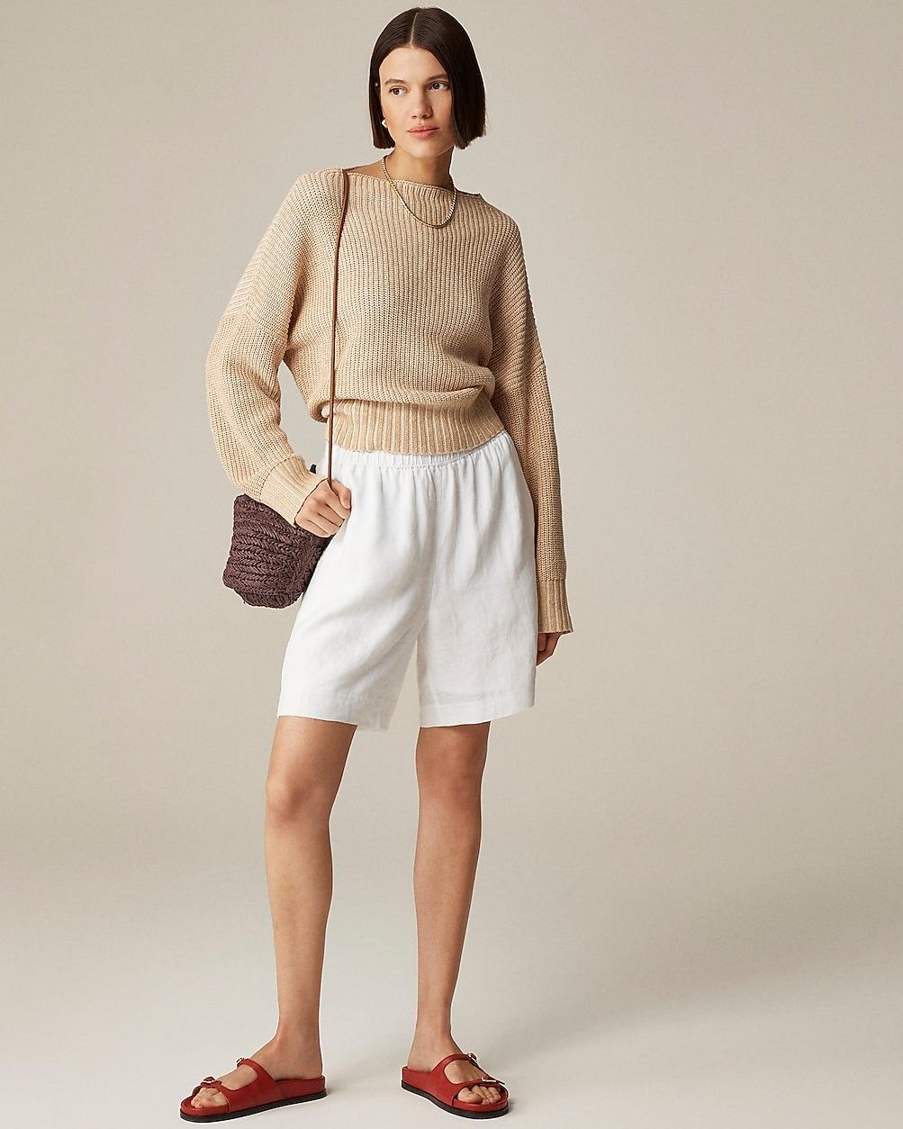 Ribbed funnelneck sweater in linen-cotton blend by J.CREW Ribbed funnelneck sweater in linen-cotton blend by J.CREW