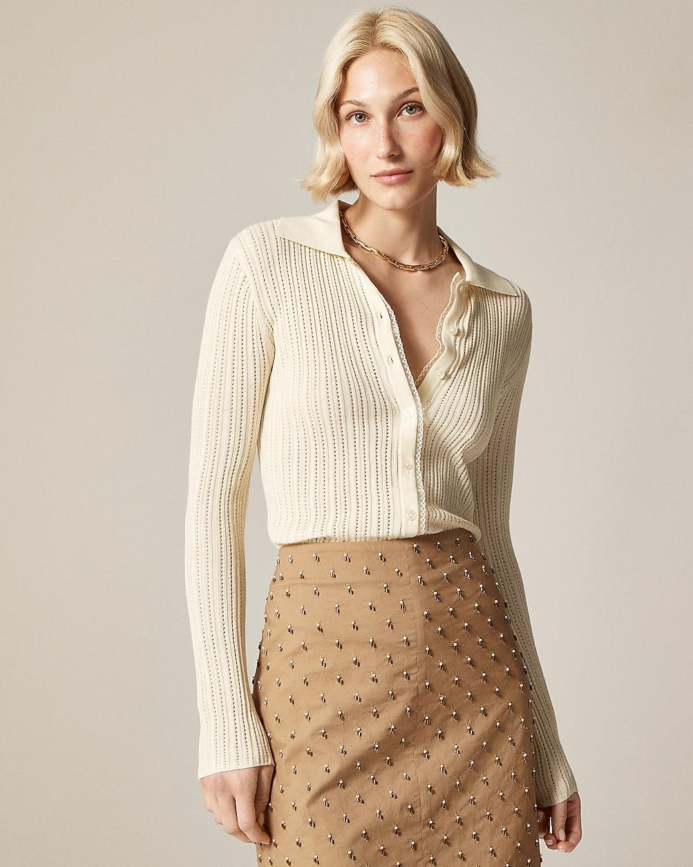 Ribbed tulle-trim sweater-tee in premium ultra-fine cotton by J.CREW Ribbed tulle-trim sweater-tee in premium ultra-fine cotton by J.CREW