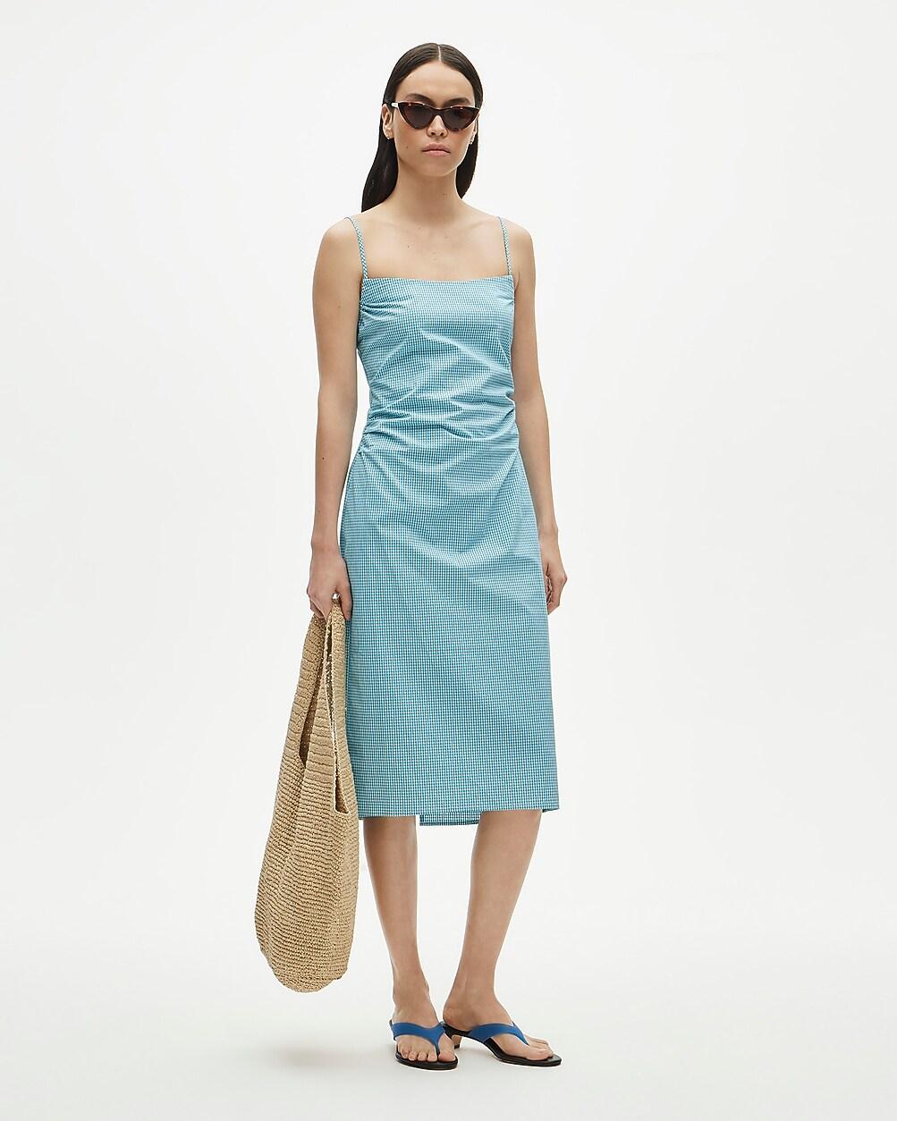 Ruched sheath dress in gingham stretch poplin by J.CREW