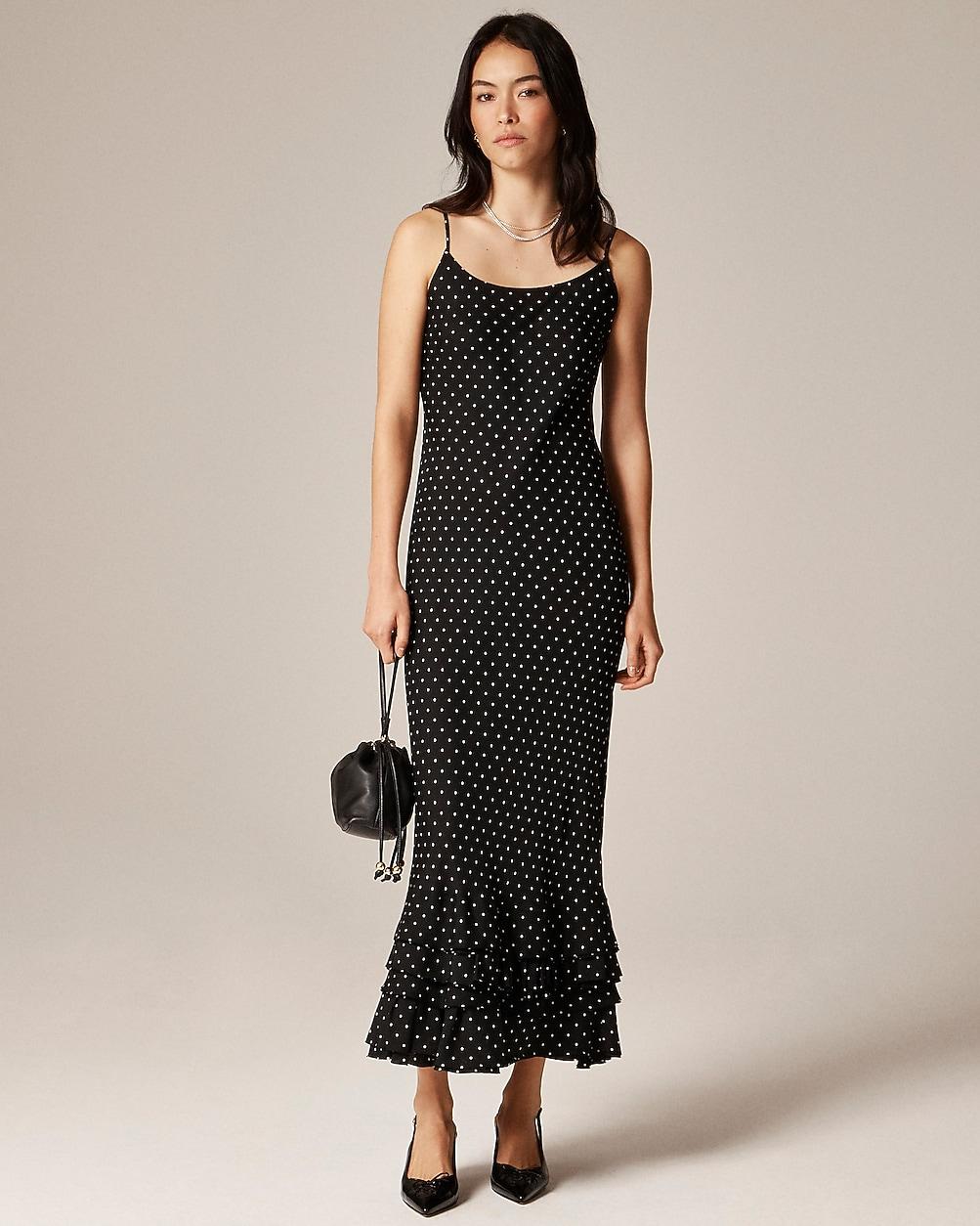 Ruffle-hem slip dress in dot print by J.CREW