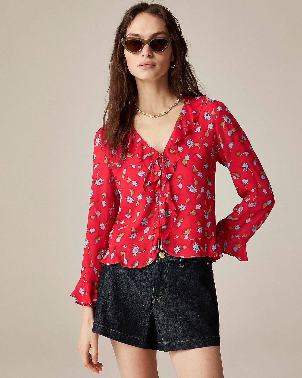 Ruffle tie-front top in chiffon by J.CREW