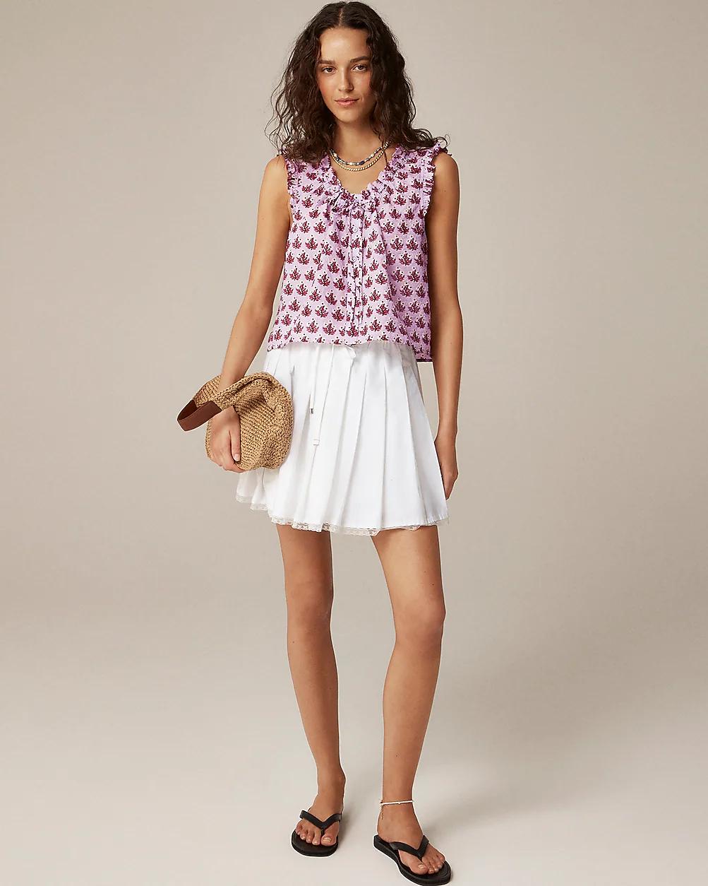 Ruffle-trim button-up top in block print by J.CREW