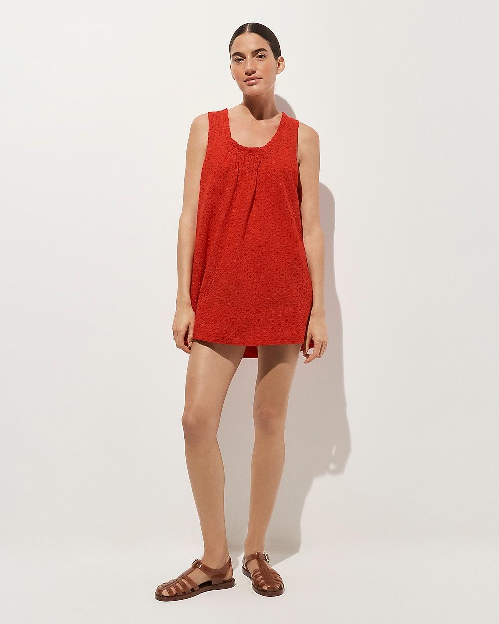 Ruffle-trim scoopneck eyelet mini dress by J.CREW