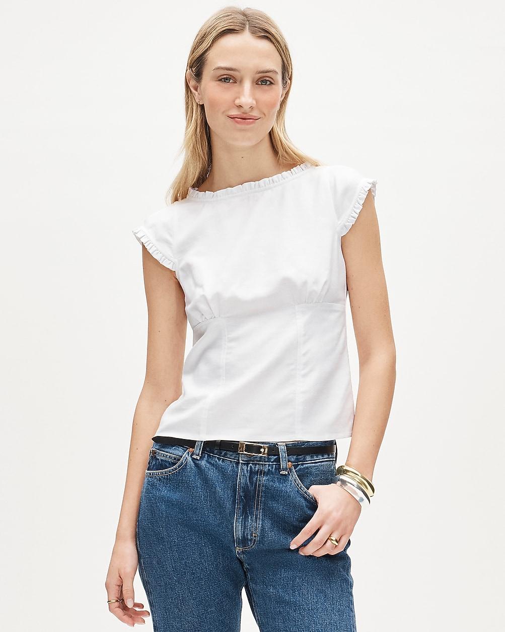 Ruffle-trim top in Gramercy linen blend by J.CREW