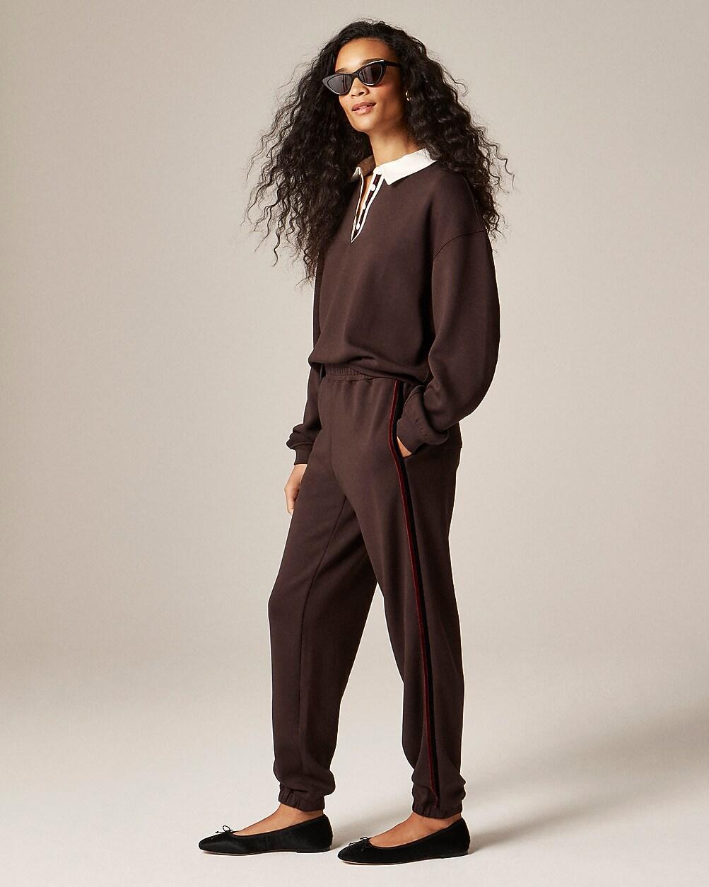Scuba-knit jogger pant with velvet trim by J.CREW