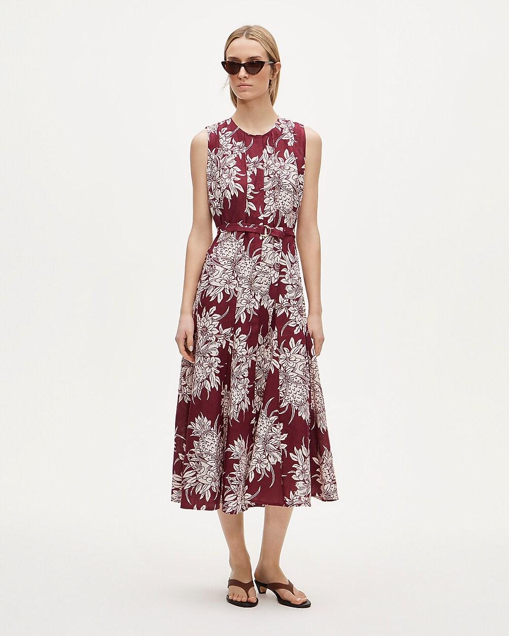Seamed linen dress with removable belt in pineapple garden print by J.CREW