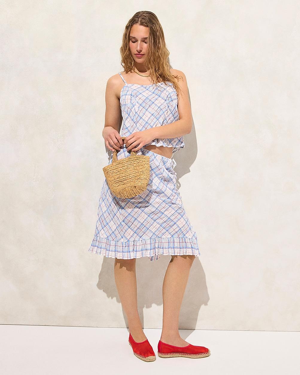 Sheer crinkled camisole and skirt set in plaid by J.CREW