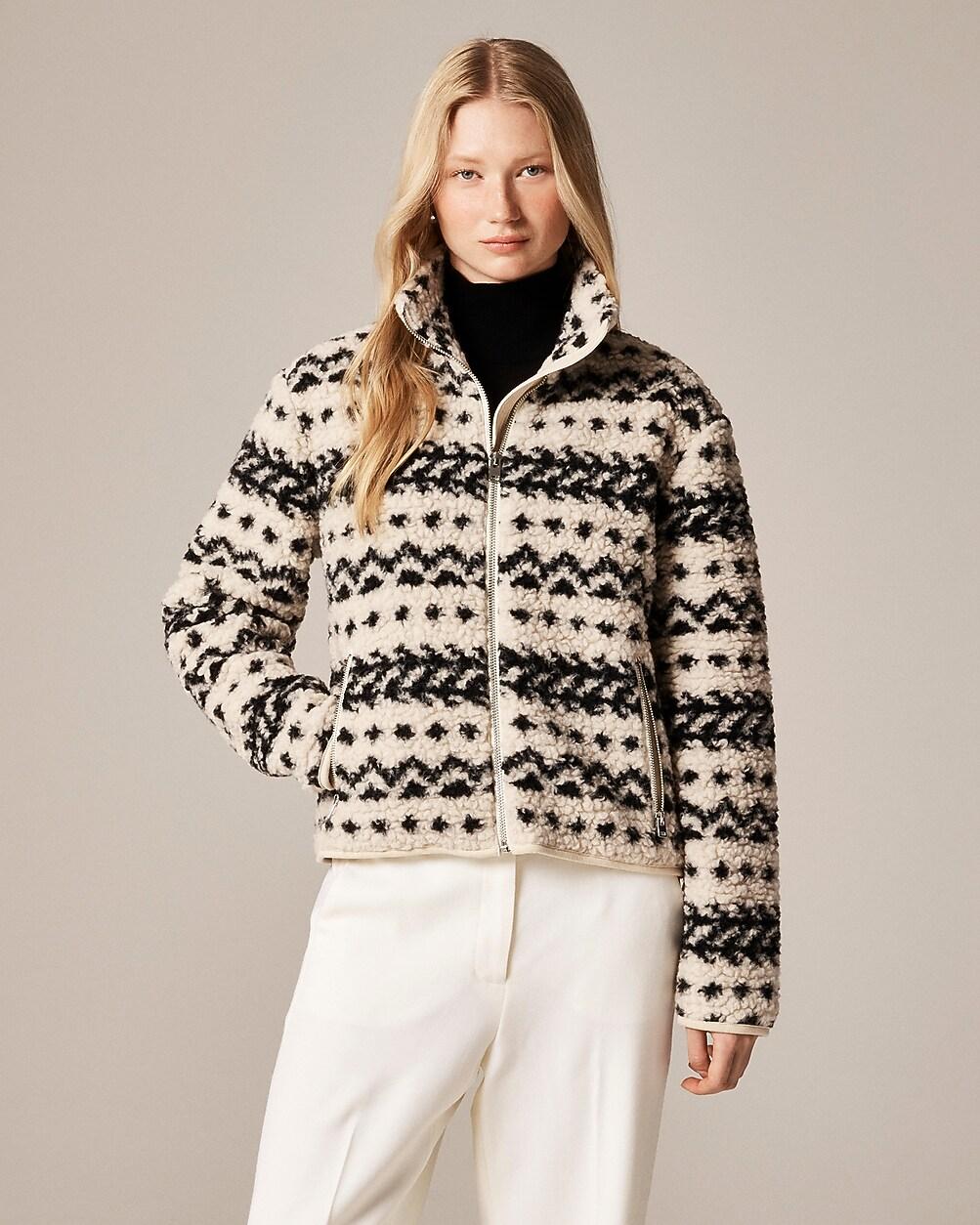 Sherpa fleece zip-up jacket in jacquard by J.CREW