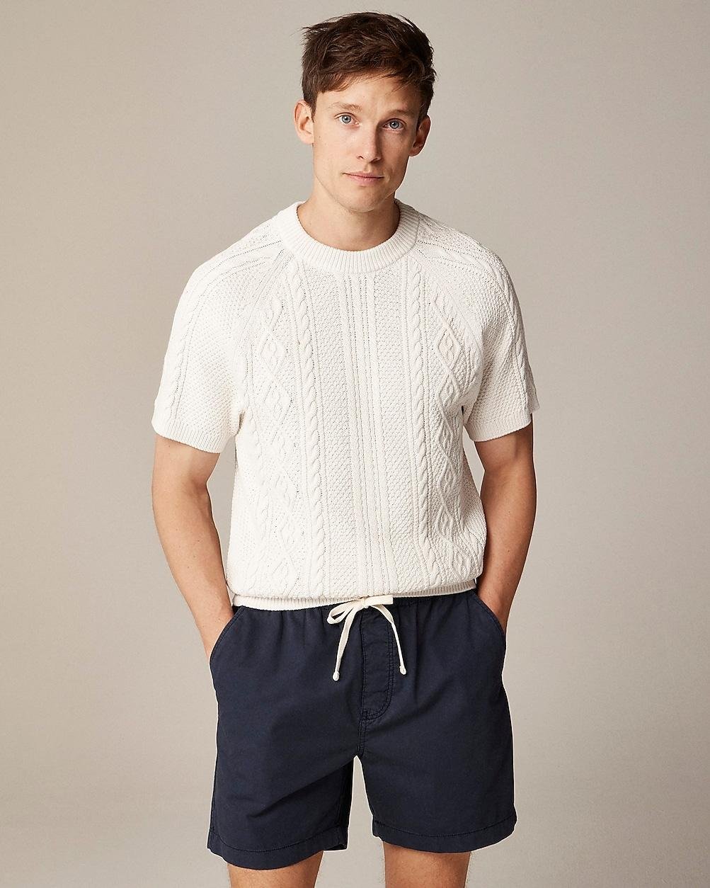 Short-sleeve cotton cable-knit sweater by J.CREW