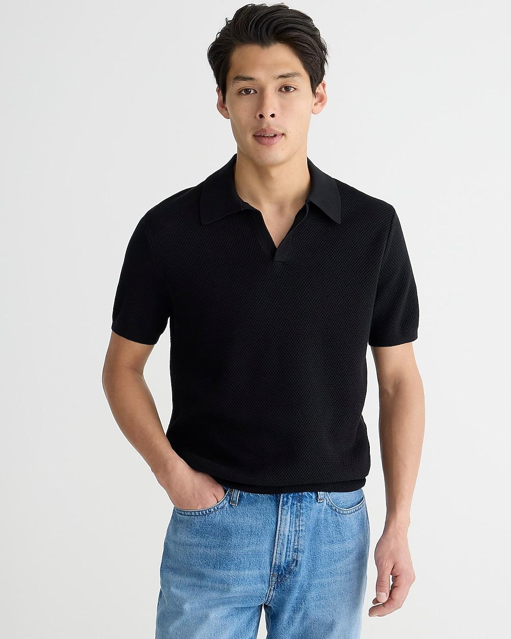 Short-sleeve cotton mesh-stitch johnny-collar sweater-polo by J.CREW Short-sleeve cotton mesh-stitch johnny-collar sweater-polo by J.CREW
