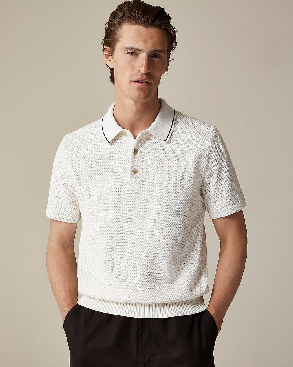 Short-sleeve cotton seed-stitch sweater-polo by J.CREW Short-sleeve cotton seed-stitch sweater-polo by J.CREW