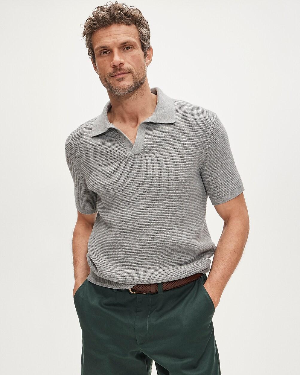 Short-sleeve cotton waffle-knit johnny-collar sweater-polo by J.CREW