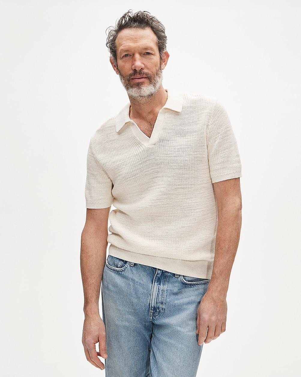 Short-sleeve cotton waffle-knit johnny-collar sweater-polo by J.CREW