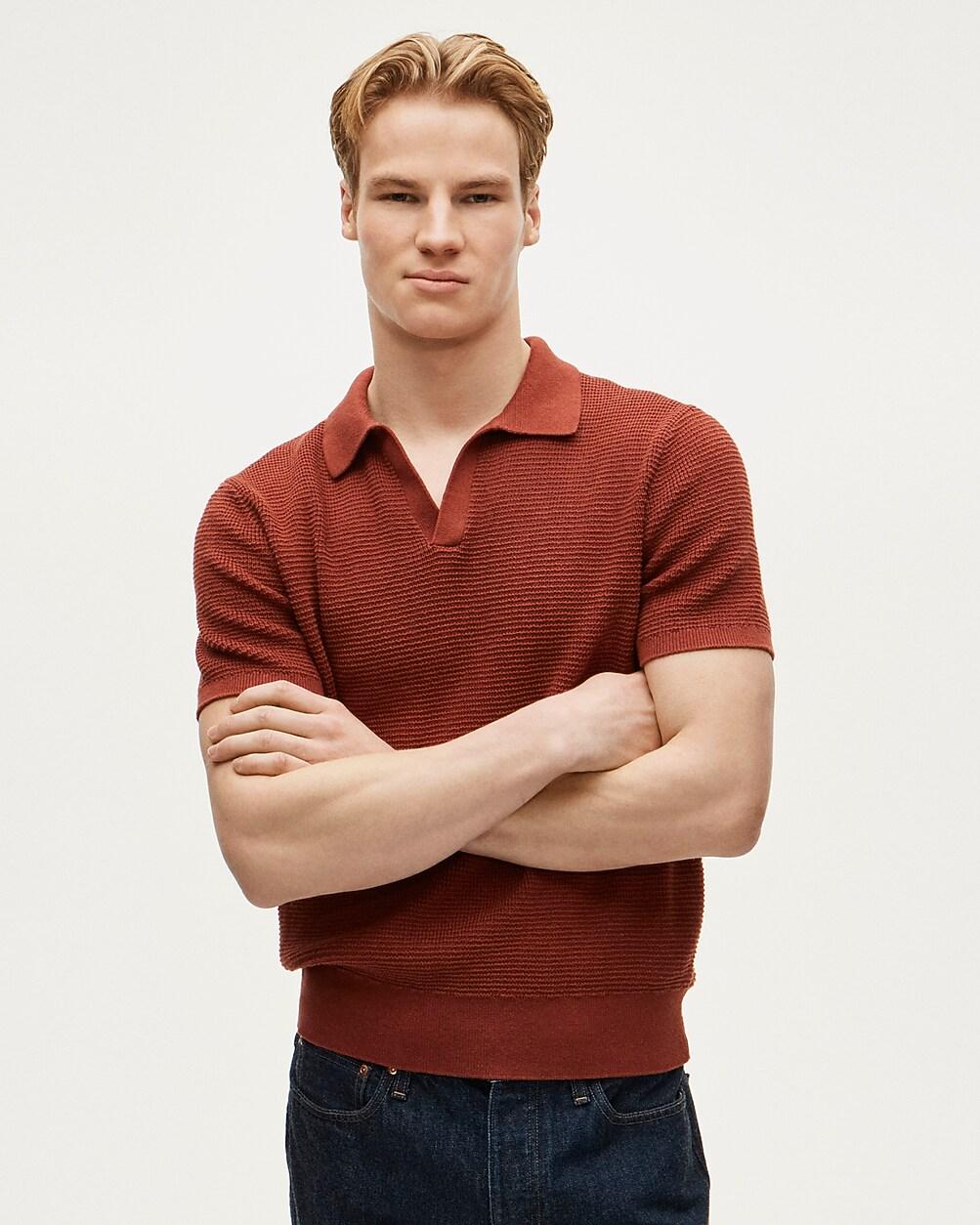 Short-sleeve cotton waffle-knit johnny-collar sweater-polo by J.CREW