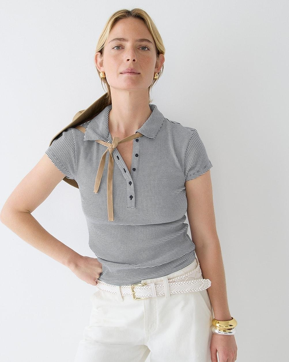 Short-sleeve henley polo in striped vintage rib by J.CREW