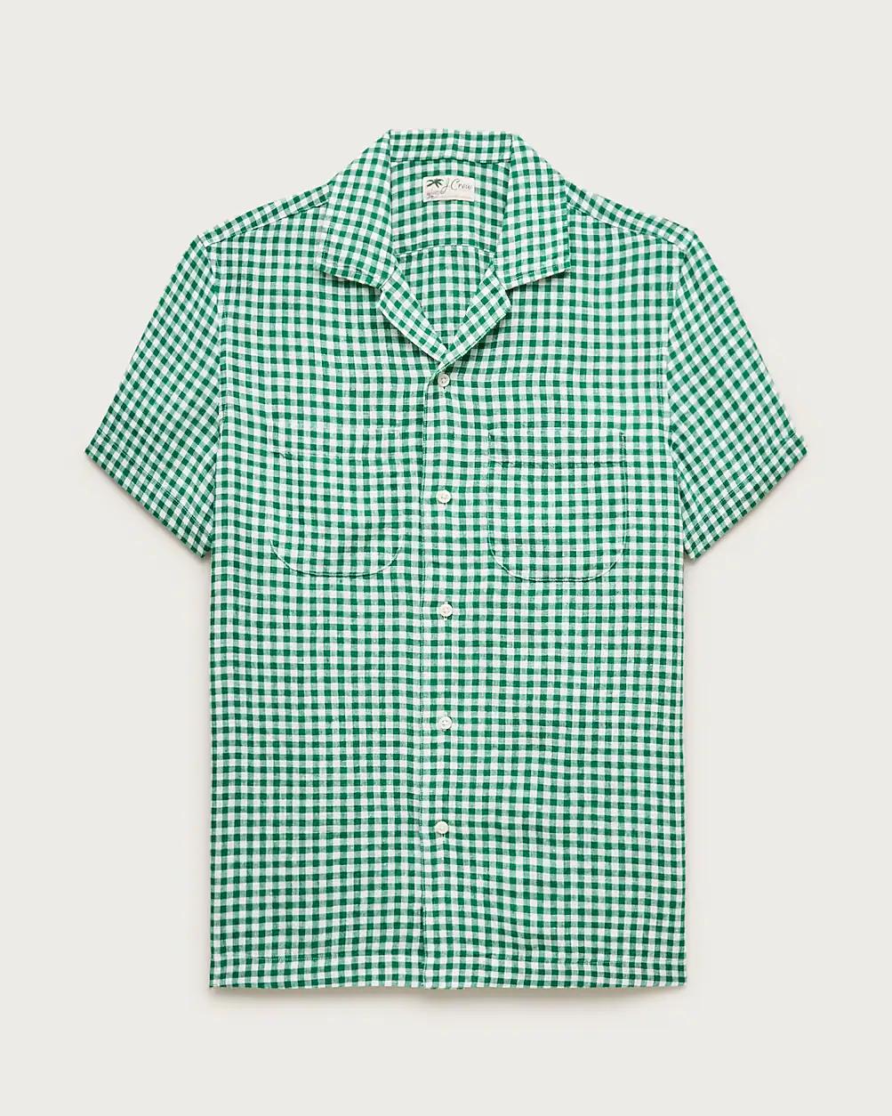 Short-sleeve linen camp-collar shirt in gingham by J.CREW