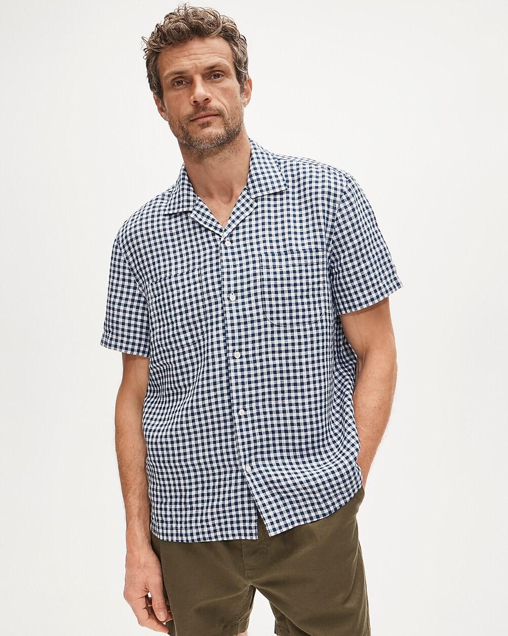 Short-sleeve linen camp-collar shirt in gingham by J.CREW