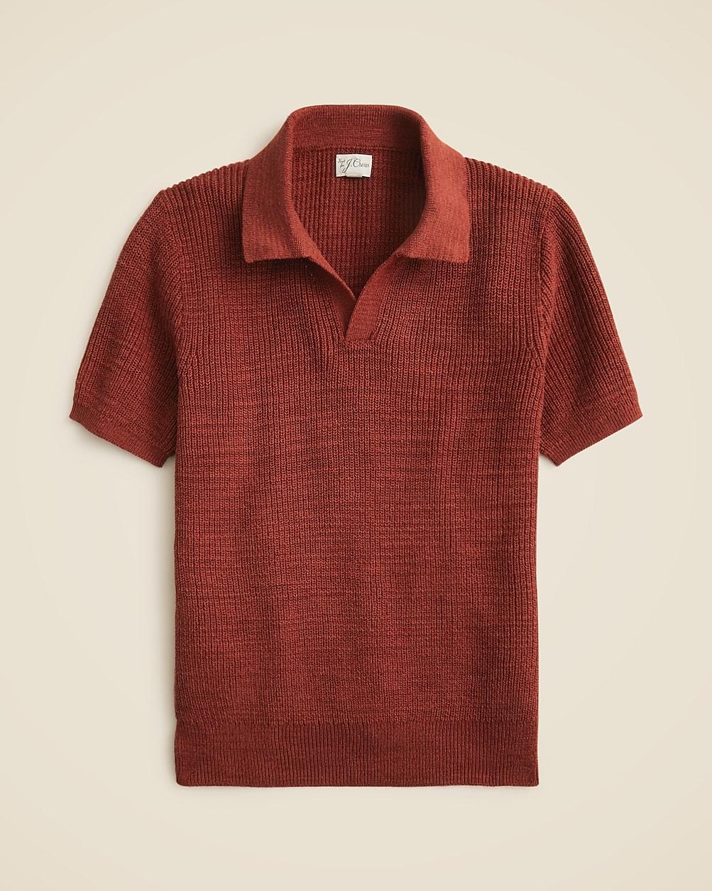 Short-sleeve linen-cotton blend johnny-collar sweater-polo by J.CREW