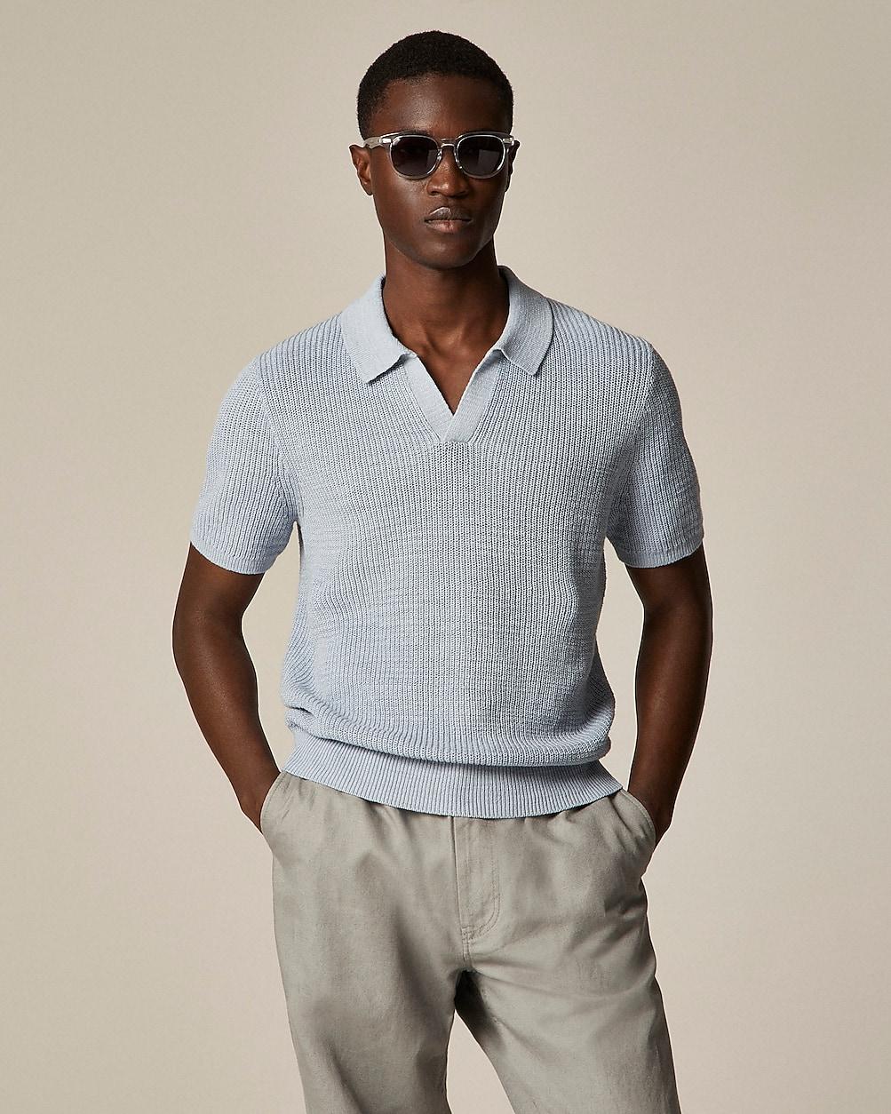 Short-sleeve linen-cotton blend johnny-collar sweater-polo by J.CREW Short-sleeve linen-cotton blend johnny-collar sweater-polo by J.CREW