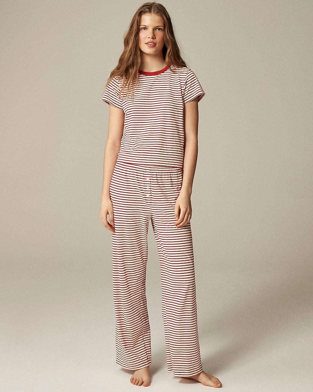 Short-sleeve pajama pant set in striped tissue crepe by J.CREW