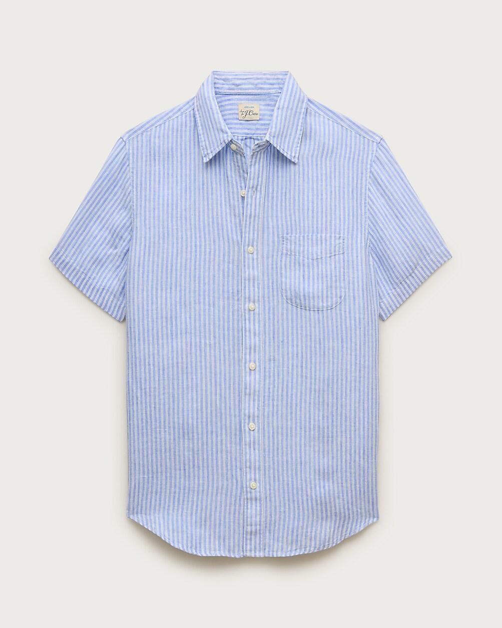 Short-sleeve point-collar linen shirt in stripe by J.CREW