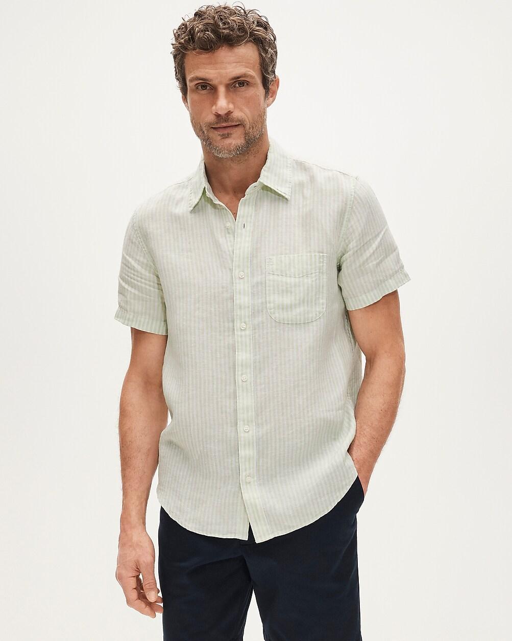 Short-sleeve point-collar linen shirt in stripe by J.CREW