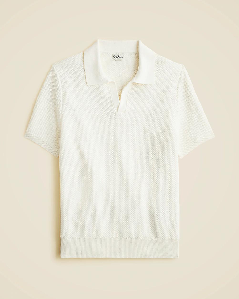Short-sleeve textured-stitch cotton johnny-collar sweater-polo by J.CREW