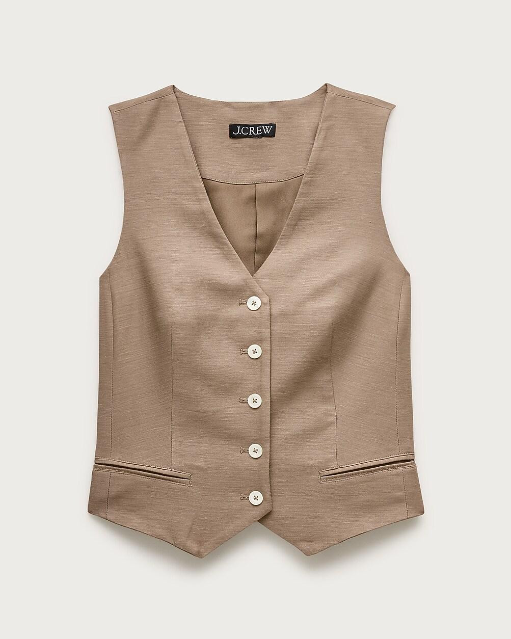 Shrunken V-neck vest top in Gramercy linen blend by J.CREW