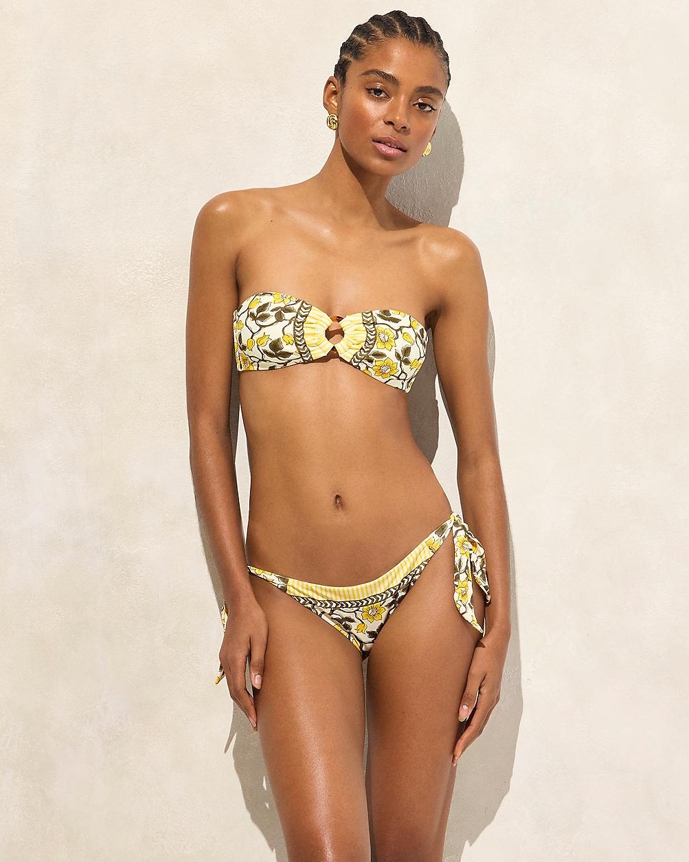 Side-tie string bikini bottom in daffodil daze block print by J.CREW