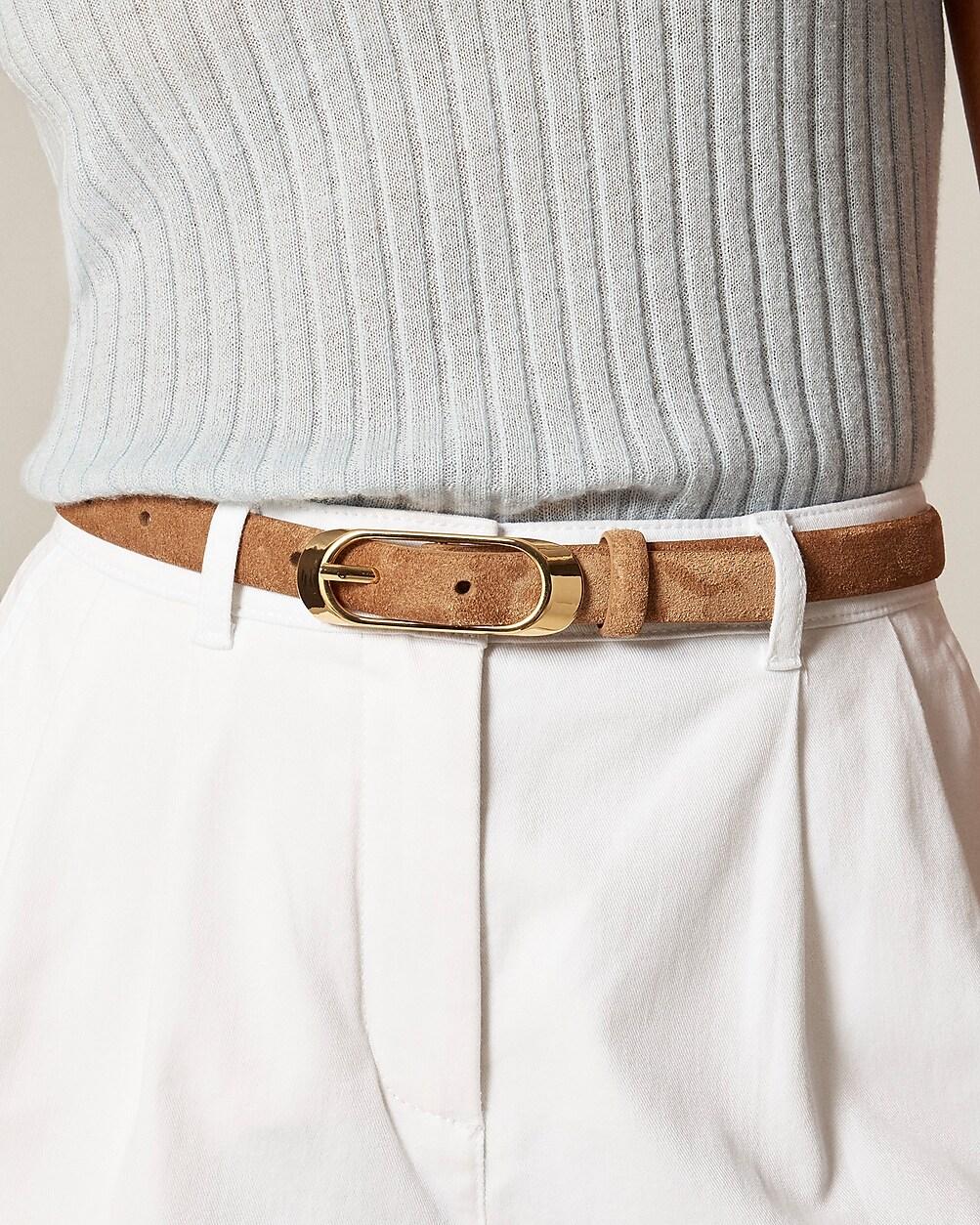 Skinny oval-buckle suede belt by J.CREW