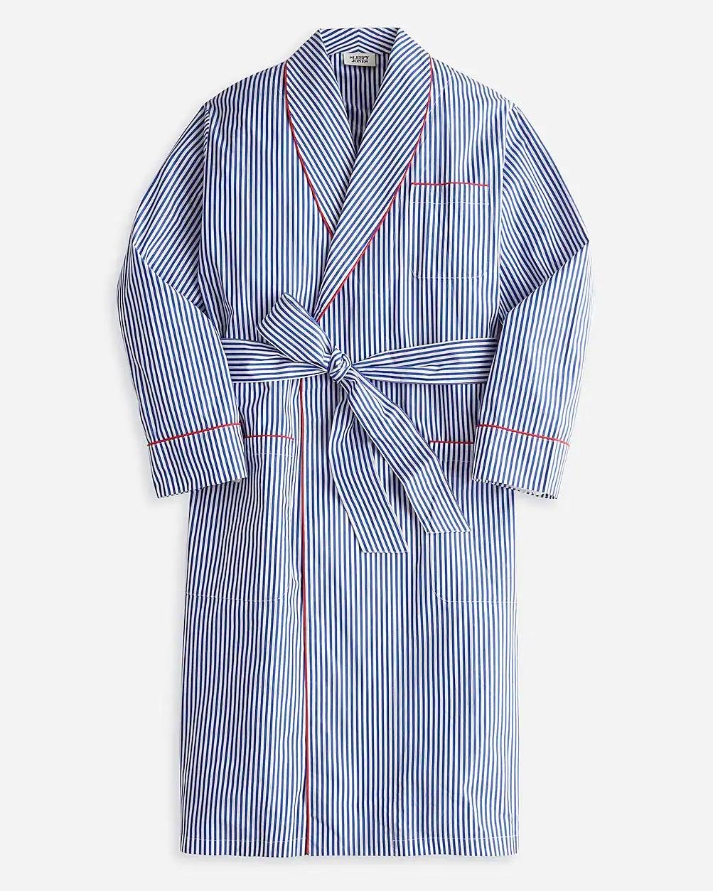 Sleepy Jones men's Glenn robe in blue and white stripe by J.CREW