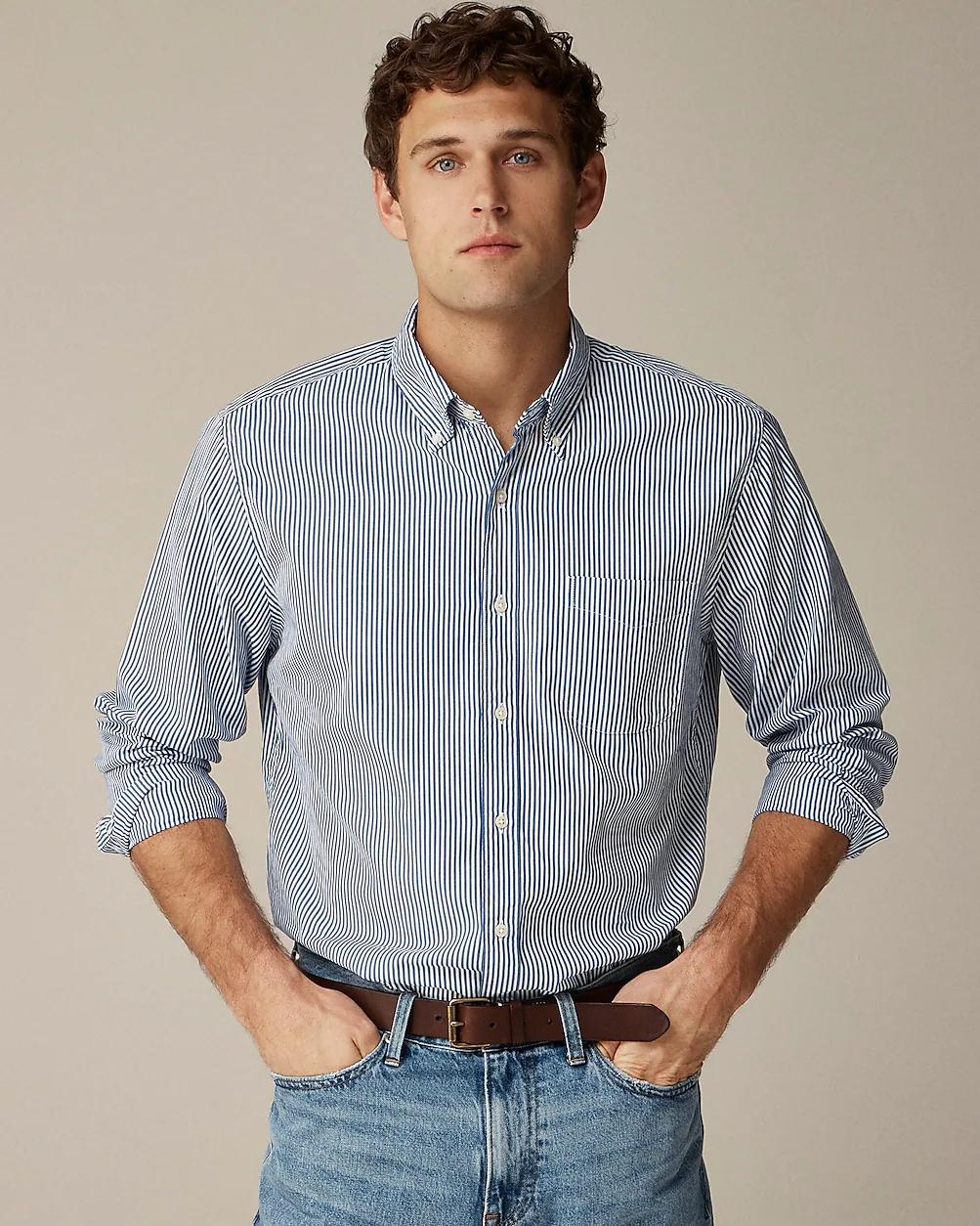 Slim Untucked Secret Wash cotton poplin shirt in stripe by J.CREW