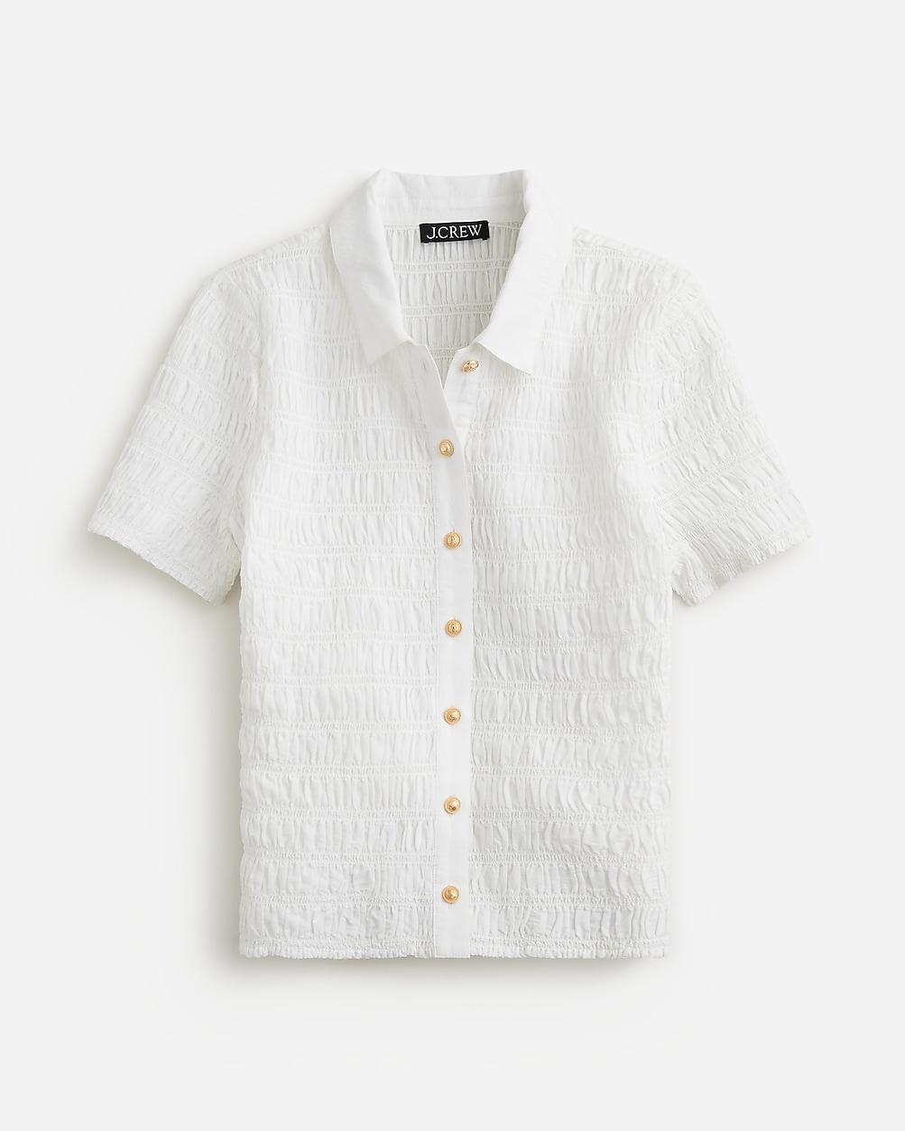Smocked button-up shirt in cotton-blend voile by J.CREW Smocked button-up shirt in cotton-blend voile by J.CREW