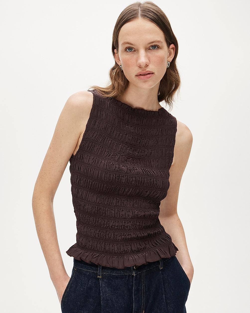 Smocked shell tank top in crepe de chine by J.CREW