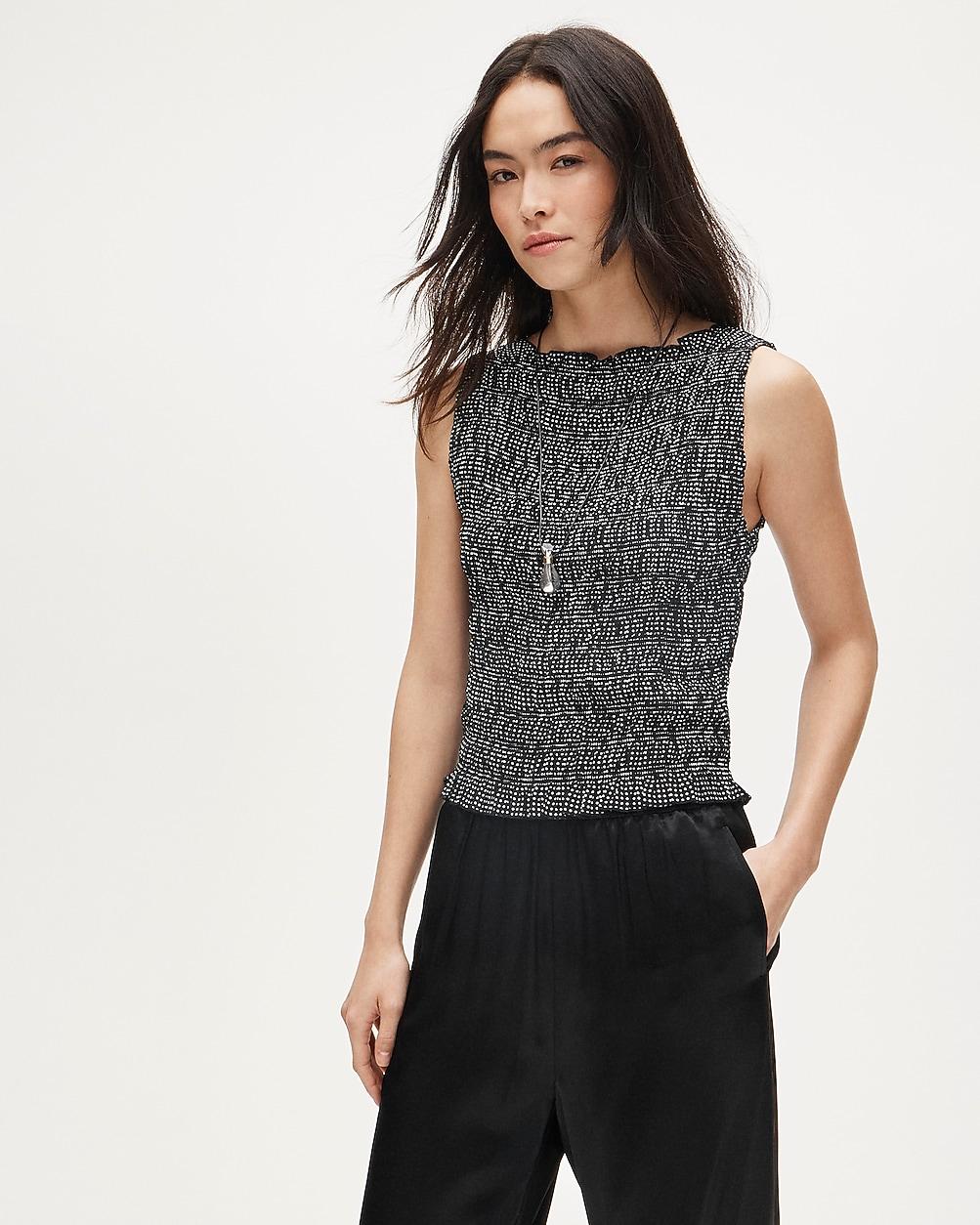 Smocked shell tank top in dot-print crepe de chine by J.CREW