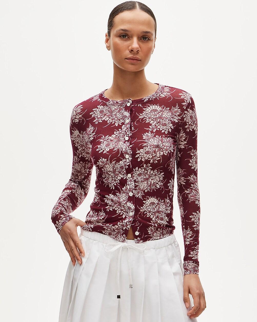 Stretch lyocell-blend cardigan in pineapple garden print by J.CREW