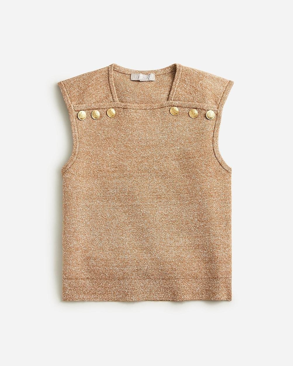 Sweater shell with buttons in merino-linen blend by J.CREW