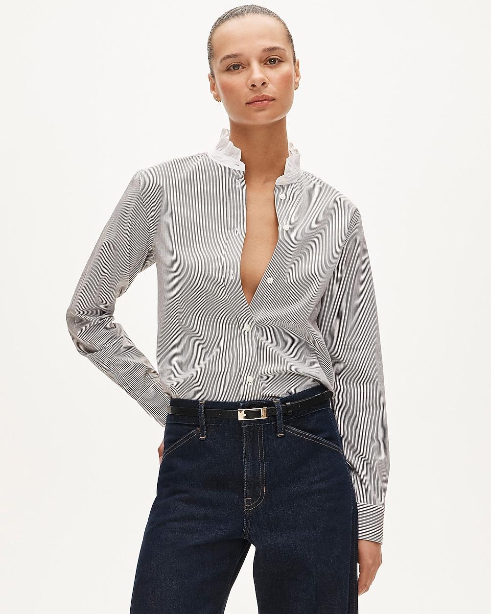 Tall Jules ruffle-collar shirt in striped cotton poplin by J.CREW