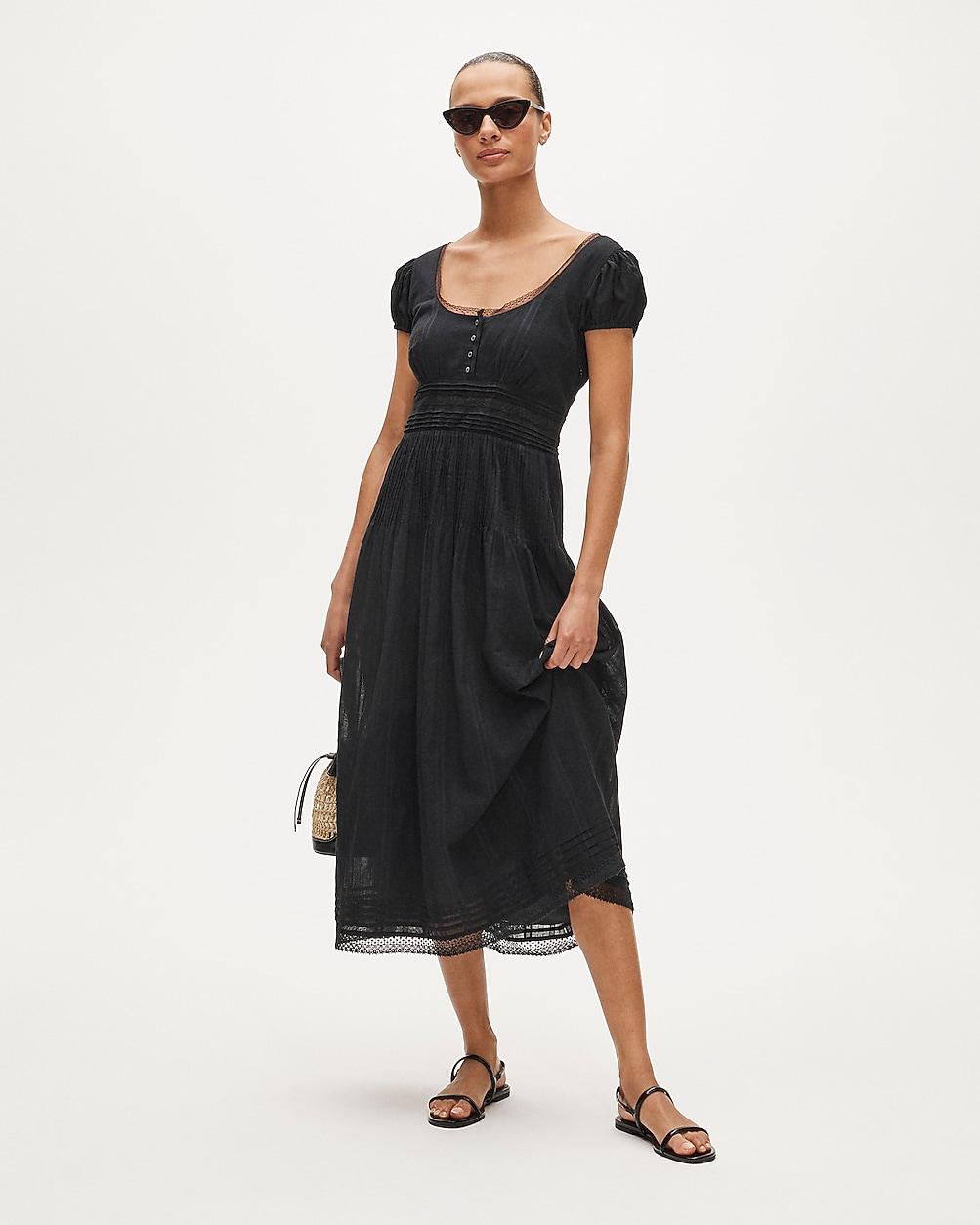 Tall lace-trim pintuck midi dress in cotton dobby by J.CREW