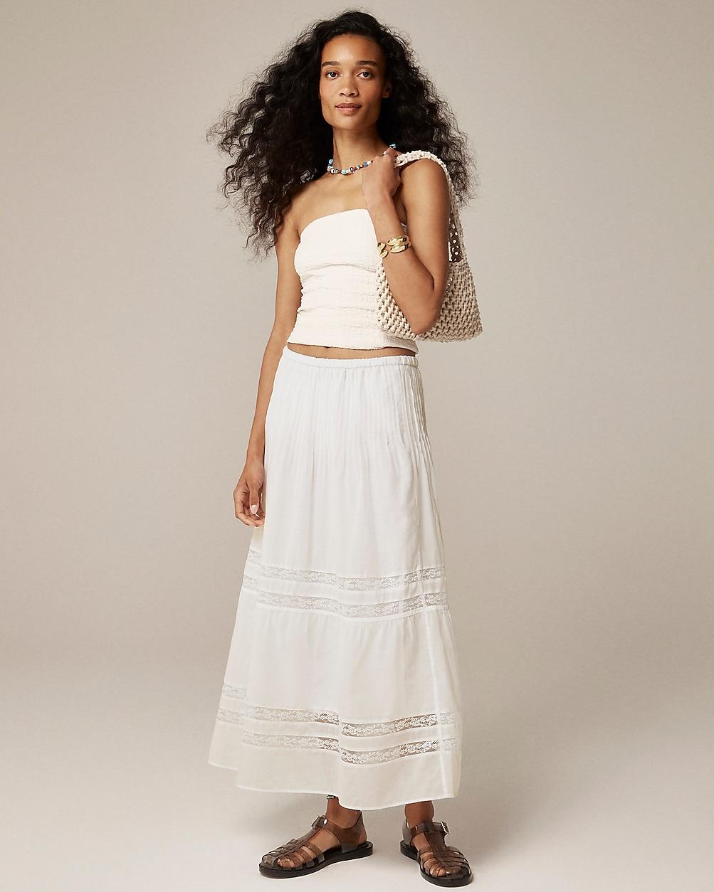 Tall lace-trim pintuck skirt by J.CREW